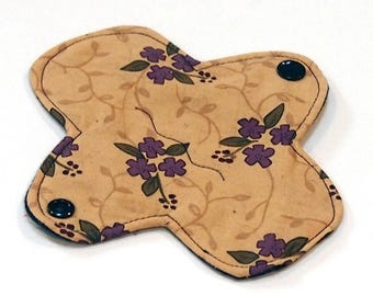 6" Reusable Cloth winged ULTRATHIN Pantyliner - Purple Floral -Quilter's Cotton top