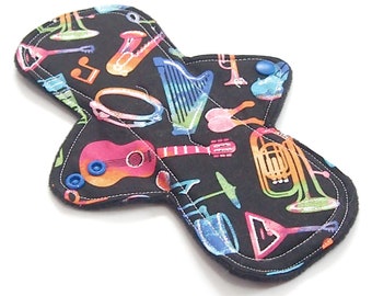 Reusable Cloth Menstrual pad - 9 inch MODERATE flow -bamboo/cotton core - Windpro - quilter's cotton top in Glitter Music