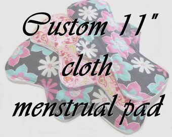HECHO A PEDIDO - Almohadilla menstrual de tela reutilizable de 11 ": elija su tela y absorbencia
