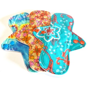 MADE TO ORDER - Reusable Cloth Menstrual pads- set of three 8 inch pads - choose your fabric and absorbency