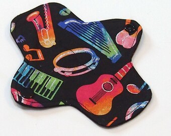 Reusable Cloth Pantyliner - ULTRATHIN - winged - 6 Inch - Rainbow Music - Quilter's Cotton top