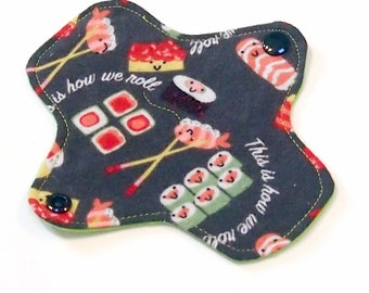6" Reusable Cloth winged ULTRATHIN Pantyliner - This is How we Roll (sushi) -Cotton flannel top