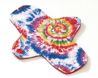 7 inch Reusable Cloth winged ULTRATHIN Pantyliner - Cotton flannel top - Rainbow Tie Dye