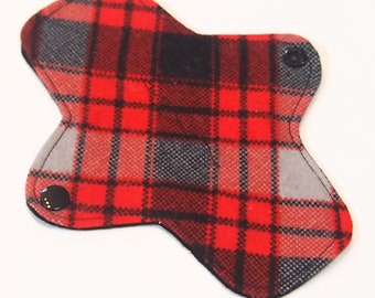 7 inch Reusable Cloth winged ULTRATHIN Pantyliner - Cotton flannel top - Red Plaid