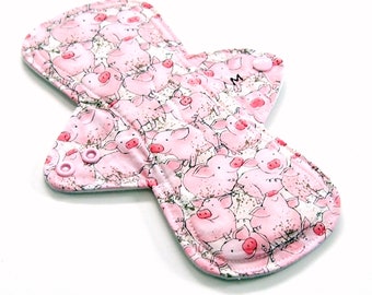 9 inch MODERATE/REGULAR flow Reusable Cloth Menstrual pad - waterproof PUL - quilter's cotton top in Pig Crowd