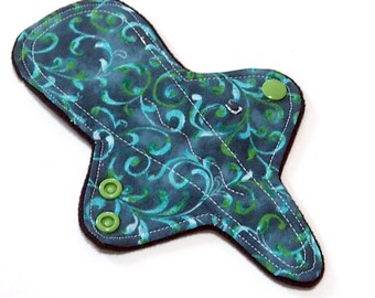 Reusable Cloth Menstrual Pad - thongliner - light flow - Windpro -thong liner - quilter's cotton top - Green Swirl