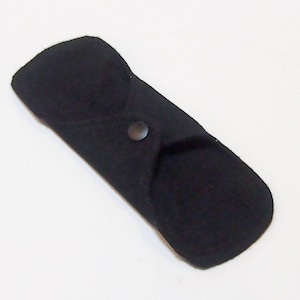 7 inch Reusable Cloth winged ULTRATHIN Pantyliner - Solid Black Cotton flannel top