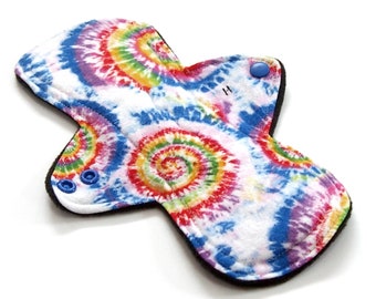 Reusable Cloth Menstrual pad - 9 inch - HEAVY flow - bamboo core - Windpro - Cotton Flannel Top - Tie Dye