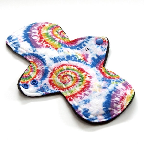 Reusable Cloth Menstrual pad - 9 inch - HEAVY flow - bamboo core - Windpro - Cotton Flannel Top - Tie Dye