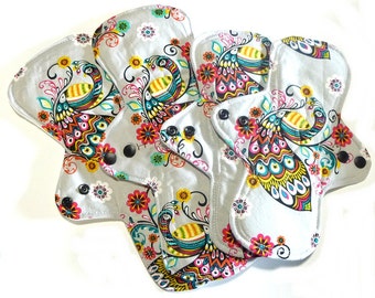 MADE TO ORDER - Starter Set -  Reusable Cloth Menstrual pads- set of four - two 11 inch and two 9 inch- choose your fabric and absorbency