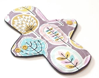 Cloth Menstrual pad- Reusable 8 inch MODERATE flow pad - Windpro - cotton flannel - Pastel Trees