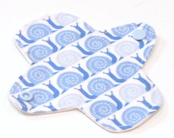 ORGANIC Reusable Cloth winged ULTRATHIN Pantyliner - 6 Inch Organic Cotton flannel top - Blue Snails