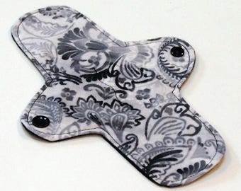 Reusable Cloth winged ULTRATHIN Pantyliner - 8 Inch in "Black Ivy" - Cotton Flannel top