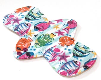 9 inch Reusable Cloth Menstrual pad - HEAVY flow - PUL - quilter's cotton top - Tropical Fish