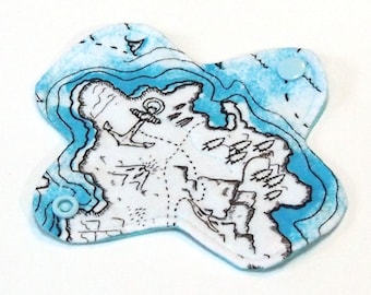 6" Reusable Cloth winged ULTRATHIN Pantyliner - Treasure Map - Cotton flannel top