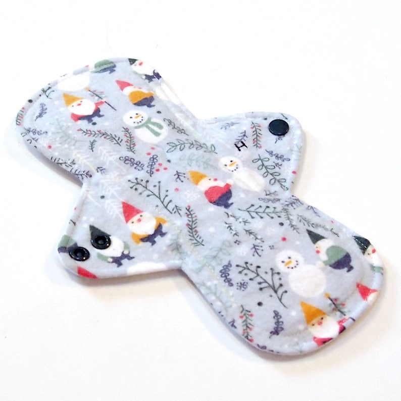PUL 9 inch Reusable Cloth Menstrual pad Snow Gnomes HEAVY flow -bamboocotton core cotton flannel top
