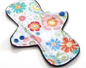 Cloth Menstrual pad- Reusable 8 inch LIGHT flow pad-bamboo/organic cotton core- Windpro - quilter's cotton in Bright Floral