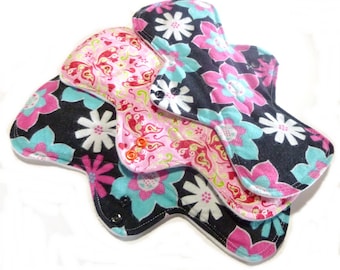 MADE TO ORDER - Reusable Cloth Menstrual pads- set of three 11 inch pads - choose your fabric and absorbency