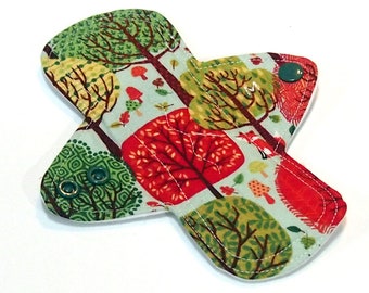 MODERATE flow Reusable Cloth Menstrual pad - 7 inch - bamboo - hidden PUL with white back - quilter's cotton top - Trees