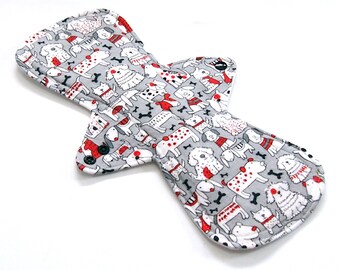 13 inch HEAVY flow Reusable Cloth Menstrual pad - PUL - cotton flannel top - Red Dogs