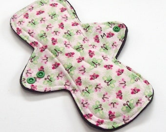 Reusable Cloth Menstrual pad - 9 inch MODERATE flow -bamboo/cotton core - Windpro - cotton flannel top in Butterflies
