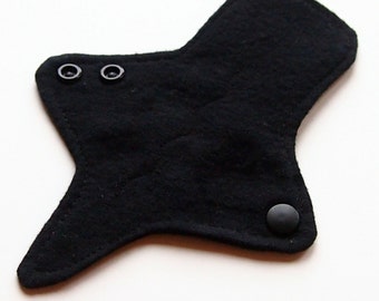 ULTRATHIN Reusable Cloth Pad 7 inch Adjustable Thong liner - Solid Black - Cotton flannel top