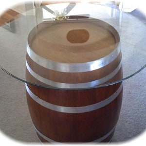 Glasstop Wine Barrel Table - Natural Bands