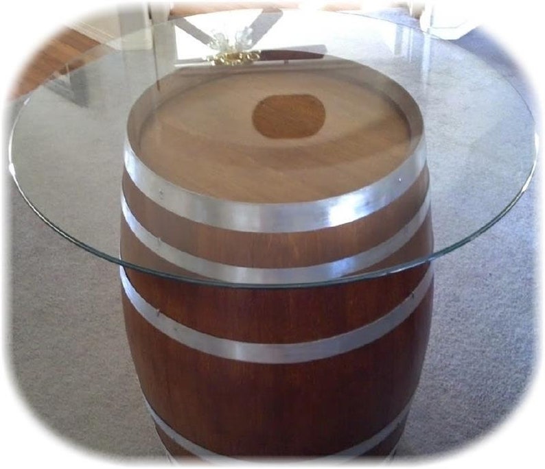 Glasstop Wine Barrel Table Natural Bands Etsy