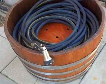 Wine Barrel Hose Container - Natural Bands