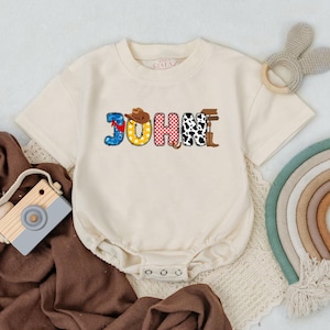 Personalized Cowboy Name Romper, First Birthday Outfit, Western Cowboy Bodysuit, Western Baby Boys Clothes, Birthday Cowboy, Retro Western