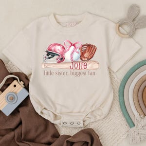 Personalized Softball T-shirt Bubble Romper, Custom Baseball Bodysuit, Baby Girl Sports Outfit, Little Sister Gift, Newborn Baseball Clothes