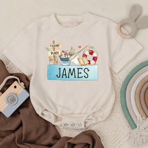 Personalized Fishing T-shirt Bubble Romper, Custom Name Newborn Outfit, Summer Toddler Clothes, Baby Boy Fisherman Gift, Outdoor Babywear