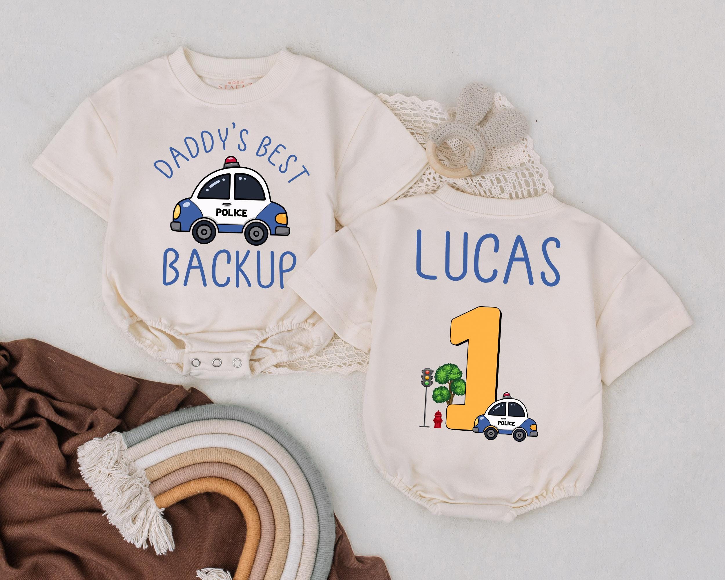 LittleHorn Police Cartoon Cars Baby Onesie - Cute Cop Themed Bodysuit For Newborns & Infants