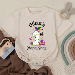 Personalized Mardi Gras Baby Romper, Cute 1st Mardi Gras, Sweatshirt Romper, Unisex Baby Boys Girls Clothes, Baby Shower Gift,Newborn Outfit
