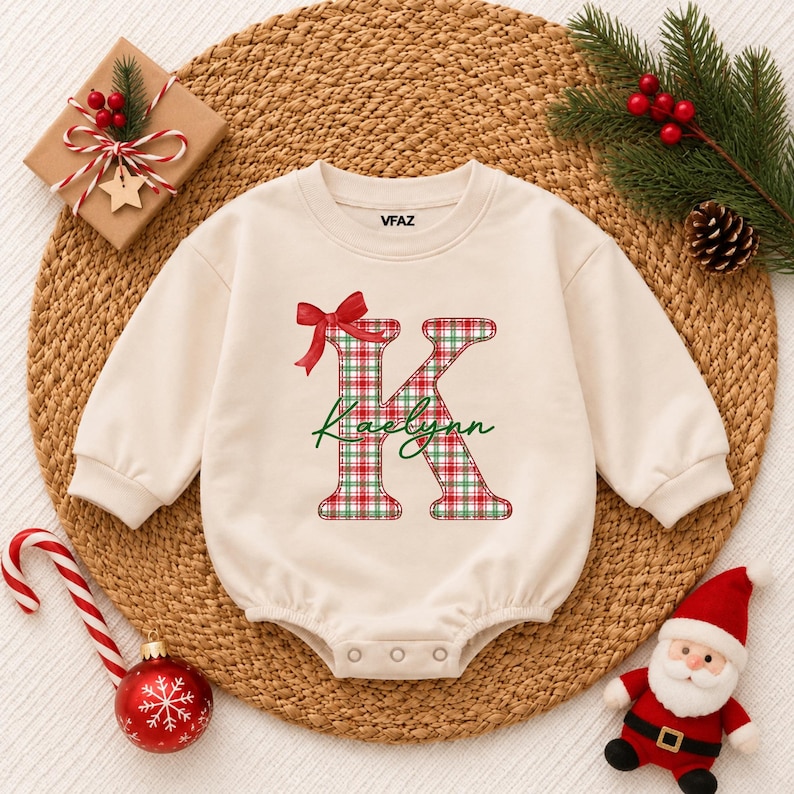 Red Color Card Names Personalized Preppy Red Christmas Bow Baby Girls Romper, Custom Name ...
