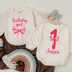 Custom Bow Birthday Girl Bubble Romper, Personalized Name, Retro Birthday Girl Bodysuit,Girl Birthday Clothes, Baby Bodysuit,Birthday Outfit