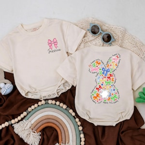 Personalized Name First Easter Baby Romper, Custom Easter Baby Boy Girl Outfit, Cute Easter Bunny, Baby Shower Gift