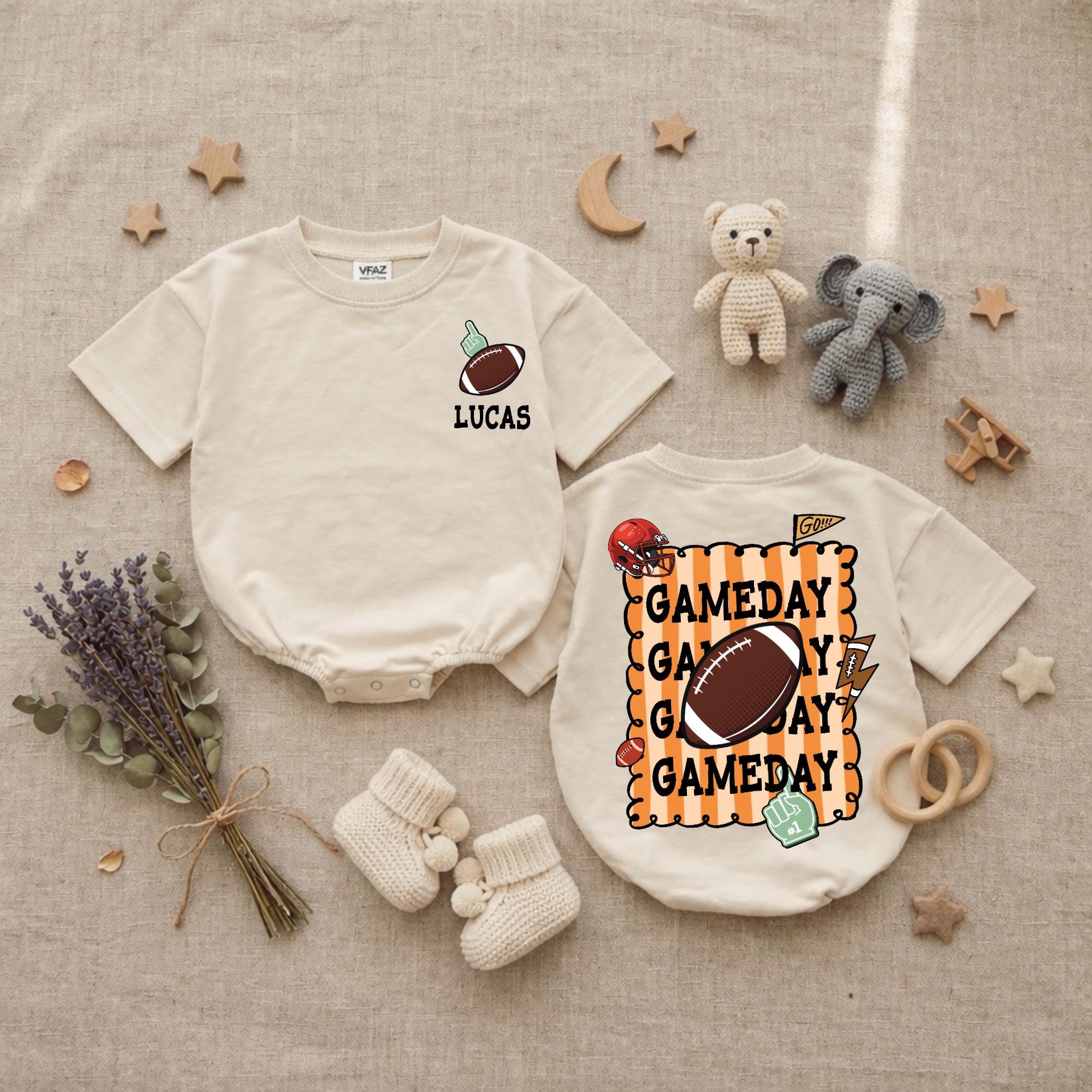 Personalized Gameday Football Baby Boy Romper, Custom Retro Football Newborn Bodysuit, Game Day Infant Clothes, Football Baby Shower Gift