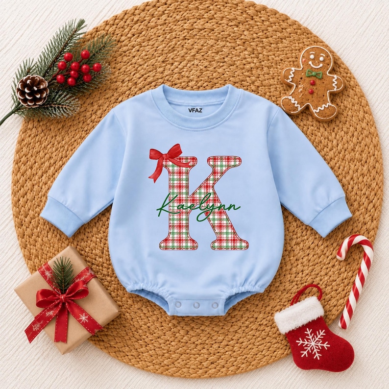Personalized Preppy Red Christmas Bow Baby Girls Romper, Custom Name ...