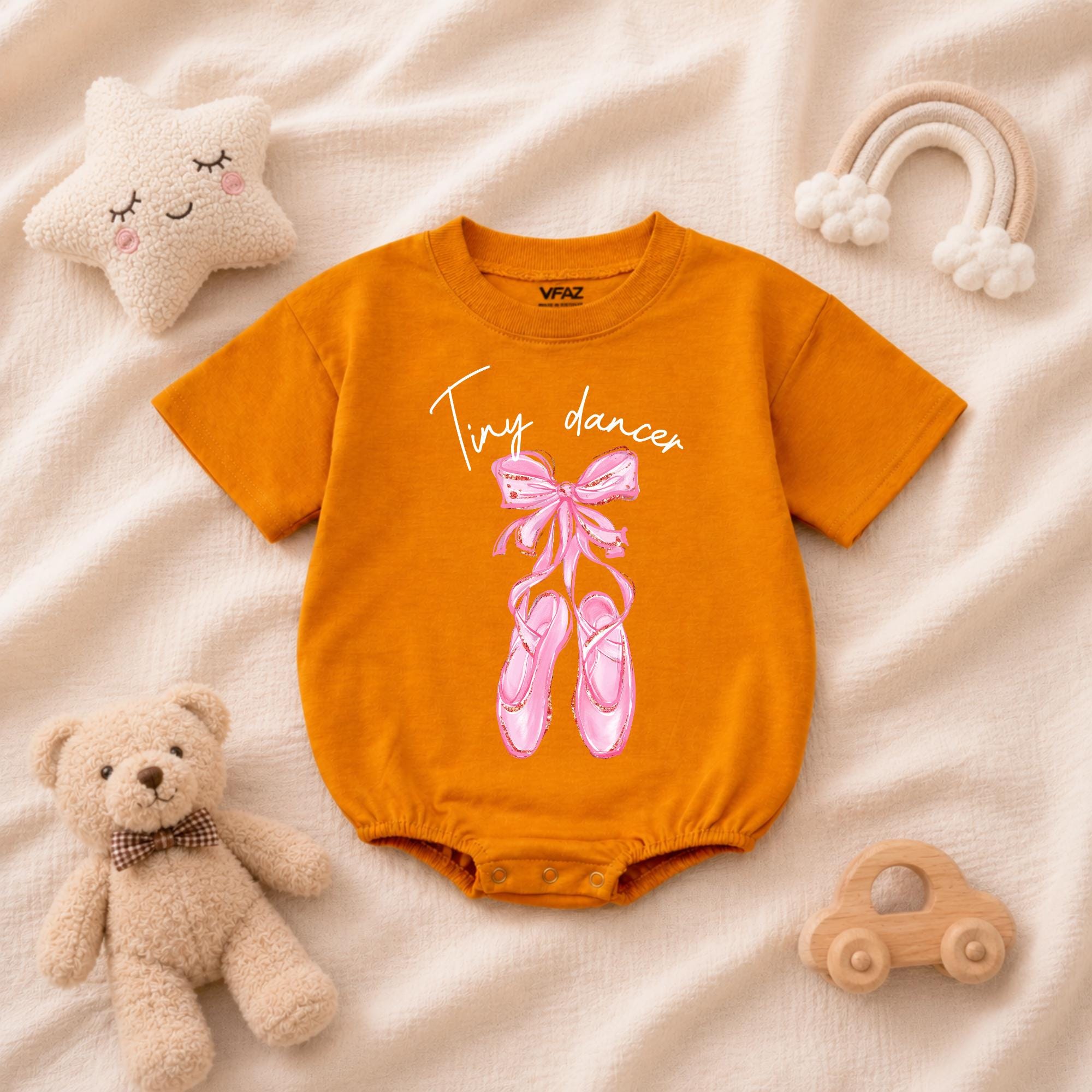 Pink Bow Tiny Dancer Baby Girls Romper, Pink Ballet Slippers Baby ...