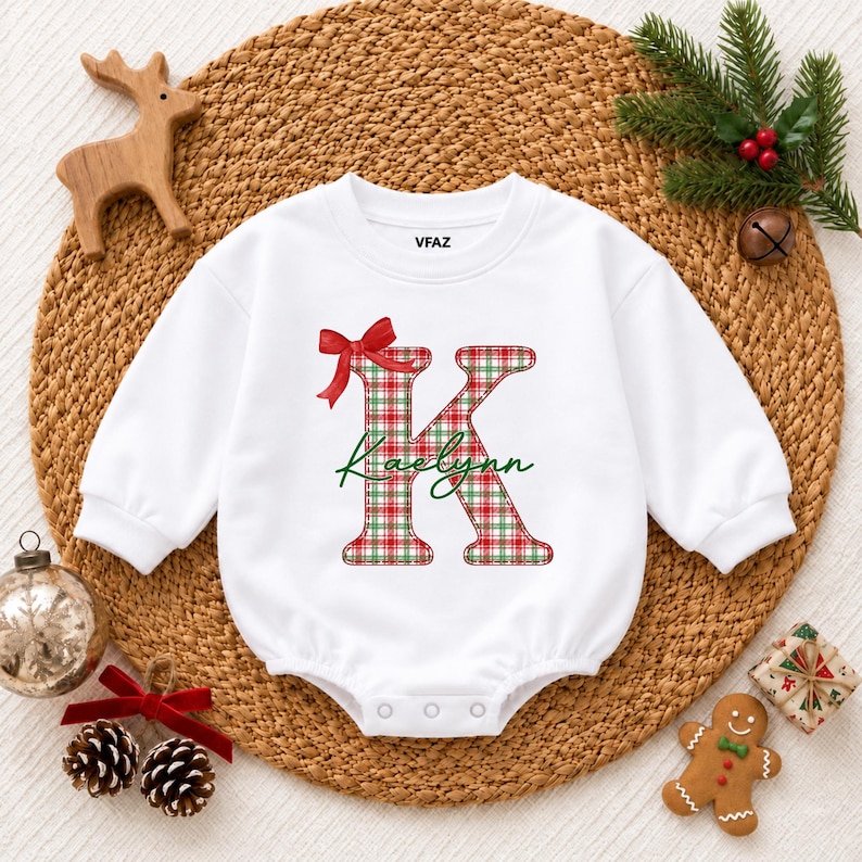 Personalized Preppy Red Christmas Bow Baby Girls Romper, Custom Name ...