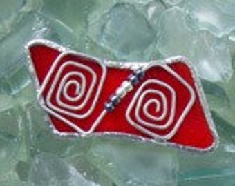 Inspired Red Stained Glass Bowtie Shaped Brooch