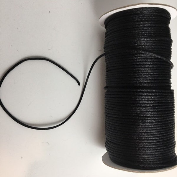 10 yards 2mm  Black Satin Rattail  Kumihimo Cord