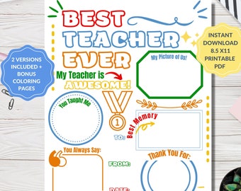 Teacher Appreciation Week 2026 Printable | Fill in the Blank Teacher Gift for Students | All About My Teacher Activity | Class Keepsake PDF
