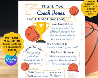 Basketball Coach Thank You Gift: Fill-in-the-Blank Printable (EDITABLE)