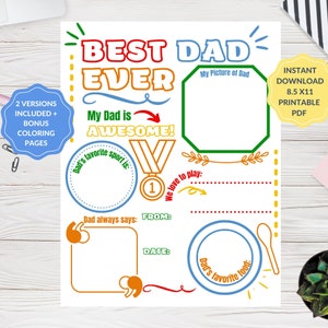Todo sobre el regalo de papá para el Día del Padre, el mejor papá de todos los tiempos, llene el espacio en blanco, todo sobre la página para colorear de papá imprimible, regalo de cumpleaños de papá de un niño