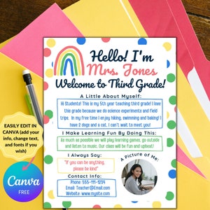 Meet the Teacher Editable Template, All About Teacher, Back to School Welcome Letter, First Day of School Note, New Teacher Introduction