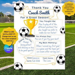 Soccer Coach Thank You Present, Soccer Coach Appreciation Gift, Coach Fill in Blank Printable, Coach Team Gift, Soccer Printable, EDITABLE
