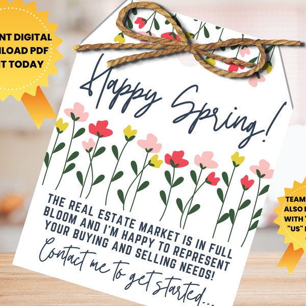 PRINTABLE Spring Pop By Tags | Realtor PopBy Plant Tags | Real Estate Flower Gift Label | Seed Tags RealEstate | Team Version Included PDF