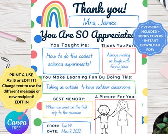 Teacher Appreciation Gift, Teacher Appreciation Week, All About Teacher Fill in Blank Printable, Teacher Thank You Gift, EDIT IN CANVA